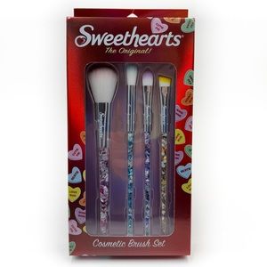 Sweethearts Candy Makeup Brush Set Confetti Heart Glitter Clear Handles Fun Gift